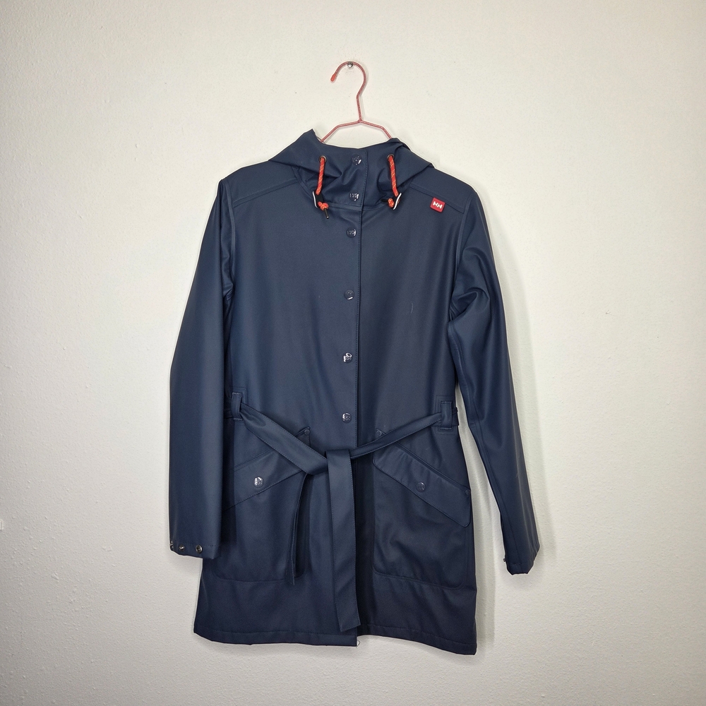 Helly Hansen Navy Hooded Trench Coat with Belt Fully Lined Waterproof